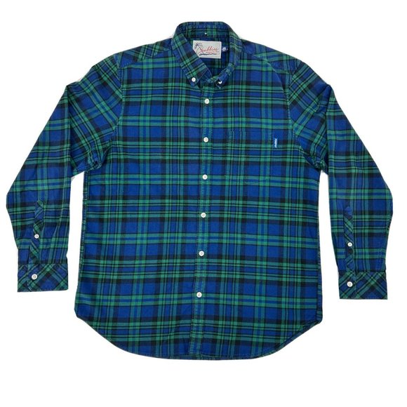 Men's‎ Chubbies Long Sleeve Button Down Flannel Shirt Blue Green Tartan Plaid L - Picture 1 of 9